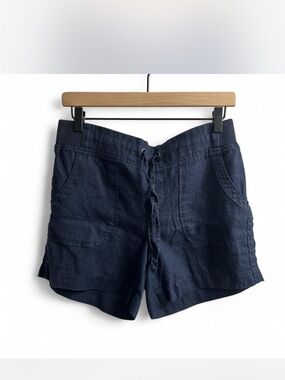 Athleta Navy 100% Linen Drawstring Shorts mid 2000s vintage style coastal preppy